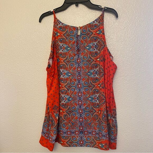 Verse sleeveless blouse tank Top red boho Paisley silky Rayon M - Picture 3 of 9